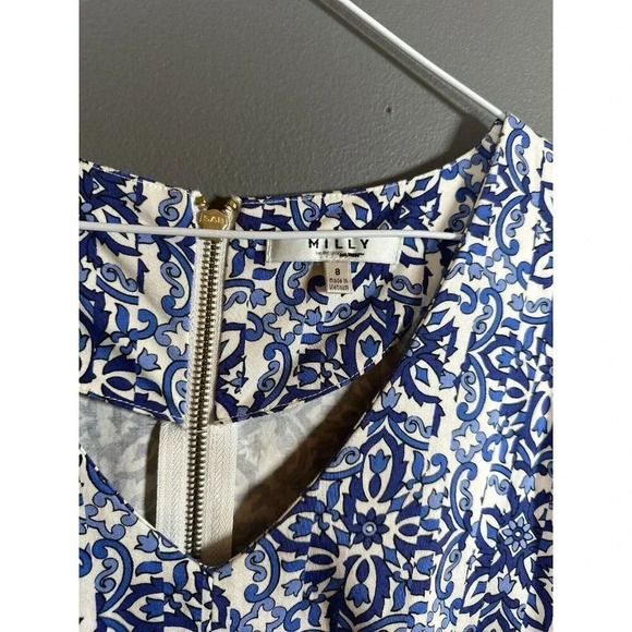 Milly For Design Nation Italia Dress A-Line V-neck Blue Combo 8 Pleated Banvin - Picture 5 of 12